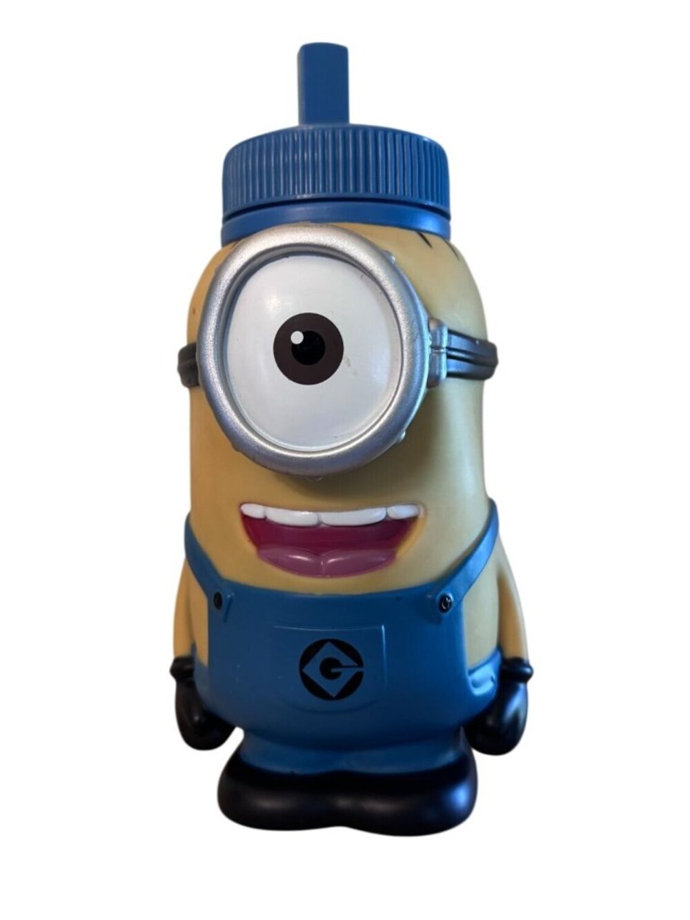 Despicable Me Minion Plastic Straw Cup 8" Tall Blue & Yellow Kids Drink Bottle